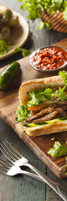 Juicy Tea Pork Banh mi sandwich 1 side